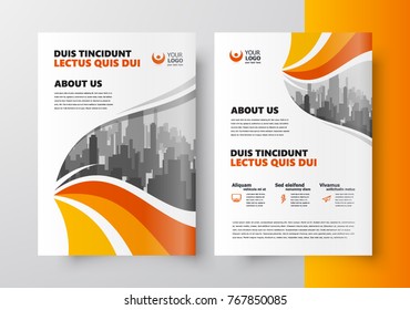 Flyer brochure design template size A4 trend cover curves, waves orange color