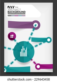Volante, plantilla de diseño de folleto, con pegatinas y elementos de infografía