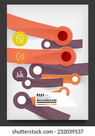 Volante, plantilla de diseño de folleto, con pegatinas y elementos de infografía