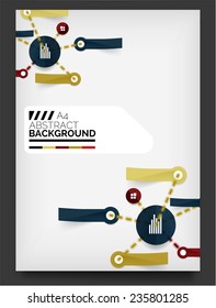 Panfleto, modelo de design de brochura, com autocolantes e elementos infográficos