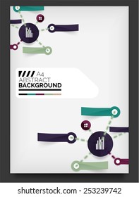 Volante, plantilla de diseño de folleto, con pegatinas y elementos de infografía