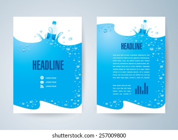 Flyer Brochure Design Template Water Aqua Splash Bottle Drops Element Design