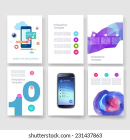 Flyer, Brochure Design Templates. Geometric Triangular Abstract Modern Backgrounds. Mobile Technologies, Applications and Infographic Concept. Vector Poster Templates with Watercolor Paint Splash. 