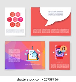 Flyer, Brochure Design Templates. Geometric Triangular Abstract Modern Backgrounds. Mobile Technologies, Applications and Infographic Concept. Vector Poster Templates