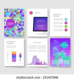 Flyer, Brochure Design Templates set. Geometric Triangular Abstract Modern Backgrounds. Mobile Technologies, Applications and Infographic Concept. 