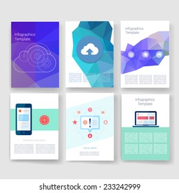 Flyer, Brochure Design Templates set. Geometric Triangular Abstract Modern Backgrounds. Mobile Technologies, Applications and Infographic Concept. 