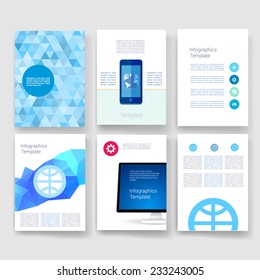 Flyer, Brochure Design Templates set. Geometric Triangular Abstract Modern Backgrounds. Mobile Technologies, Applications and Infographic Concept. 