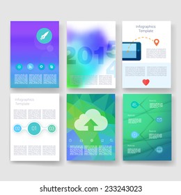 Flyer, Brochure Design Templates set. Geometric Triangular Abstract Modern Backgrounds. Mobile Technologies, Applications and Infographic Concept. 