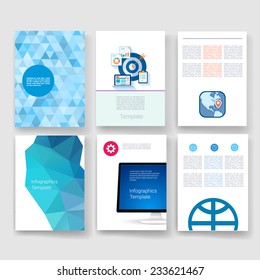 Flyer, Brochure Design Templates set. Geometric Triangular Abstract Modern Backgrounds. Mobile Technologies, Applications and Infographic Concept. 