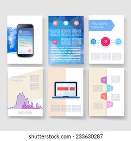 Flyer, Brochure Design Templates set. Geometric Triangular Abstract Modern Backgrounds. Mobile Technologies, Applications and Infographic Concept. Geometric Triangular Abstract Modern Backgrounds.