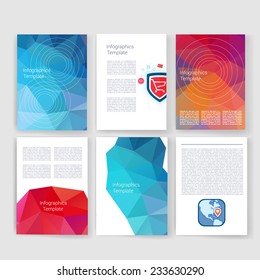 Flyer, Brochure Design Templates set. Geometric Triangular Abstract Modern Backgrounds. Mobile Technologies, Applications and Infographic Concept. Geometric Triangular Abstract Modern Backgrounds.