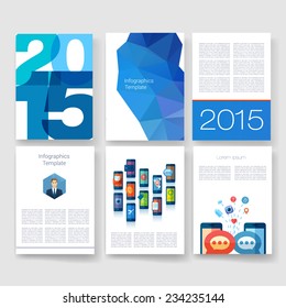 Flyer, Brochure Design Templates set. Geometric Triangular Abstract Modern Backgrounds. Mobile Technologies, Applications and Infographic Concept. Year 2015.