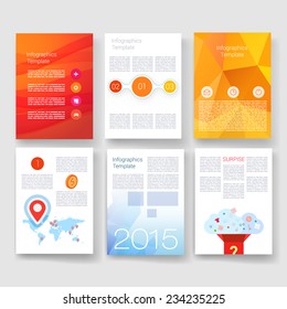 Flyer, Brochure Design Templates set. Geometric Triangular Abstract Modern Backgrounds. Mobile Technologies, Applications and Infographic Concept. Year 2015.
