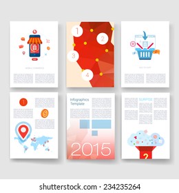 Flyer, Brochure Design Templates set. Geometric Triangular Abstract Modern Backgrounds. Mobile Technologies, Applications and Infographic Concept. Year 2015.