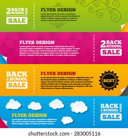 Flyer Brochure Designs. Back To School Sale Icons. Studies After The Holidays Signs. Pencil Symbol. Frame Design Templates. Vector