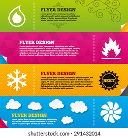 Flyer brochure designs. HVAC icons. Heating, ventilating and air conditioning symbols. Water supply. Climate control technology signs. Frame design templates. Vector
