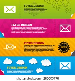 Flyer brochure designs. Mail envelope icons. Message delivery symbol. Post office letter signs. Frame design templates. Vector