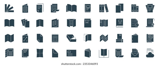 Flyer Brochure icon set.  letterhead, booklet, leaflet, corporate catalog, envelope vector illustration
