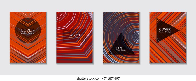 Flyer brochure leaflet poster cover design layout vector templates set in A4 size. Cover for annual report brochure flyer template design. A4 vector newsletter. Geometric shapes and halftone lines.