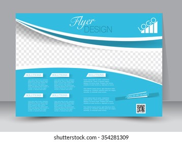 Flyer, brochure, magazine cover template design landscape orientation for education, presentation, website. Blue color. Editable vector illustration.