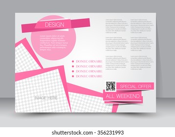 Flyer, brochure, magazine cover template design landscape orientation for education, presentation, website. Pink color. Editable vector illustration.