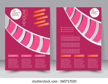 Flyer, brochure, magazine cover template design for education, presentation, website. Pink color. Editable vector illustration.