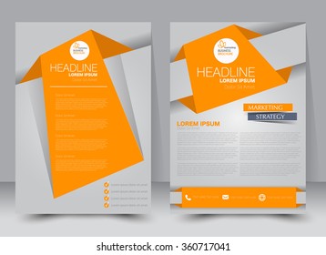 Flyer, brochure, magazine cover template design for education, presentation, website. Orange color. Editable vector illustration.