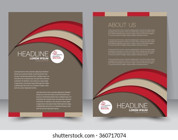 Flyer, brochure, magazine cover template design for education, presentation, website. Brown and red color. Editable vector illustration.