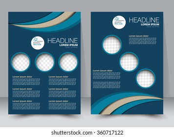 Flyer, brochure, magazine cover template design for education, presentation, website. Blue and brown color. Editable vector illustration.