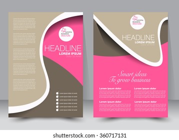 Flyer, brochure, magazine cover template design for education, presentation, website. Pink and brown color. Editable vector illustration.