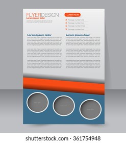 Flyer, brochure, magazine cover template design for education, presentation, website. Blue and orange color. Editable vector illustration.