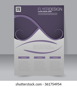 Flyer, brochure, magazine cover template design for education, presentation, website. Purple color. Editable vector illustration.