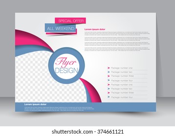 Flyer, brochure, magazine cover template design landscape orientation for education, presentation, website. Pink and blue color. Editable vector illustration