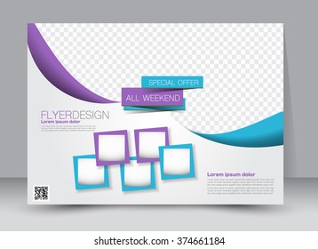 Flyer, brochure, magazine cover template design landscape orientation for education, presentation, website. Blue and purple color. Editable vector illustration