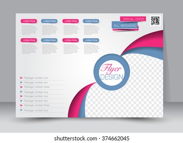 Flyer, brochure, magazine cover template design landscape orientation for education, presentation, website. Pink and blue color. Editable vector illustration