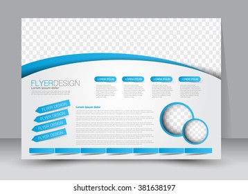 Flyer, brochure, magazine cover template design landscape orientation for education, presentation, website. Blue color. Editable vector illustration