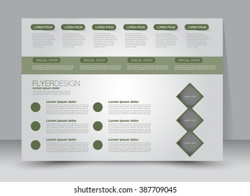 Flyer, brochure, magazine cover template design landscape orientation for education, presentation, website. Green color. Editable vector illustration.