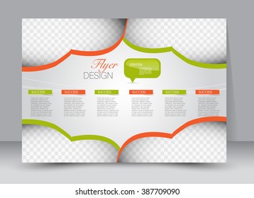 Flyer, brochure, magazine cover template design landscape orientation for education, presentation, website. Green and orange color. Editable vector illustration.