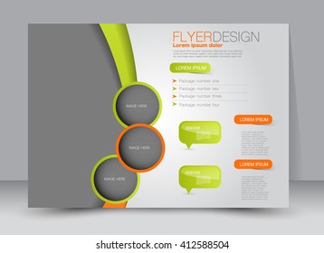 Flyer, brochure, magazine cover template design landscape orientation for education, presentation, website. Green and orange color. Editable vector illustration.