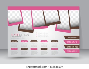 Flyer, brochure, magazine cover template design landscape orientation for education, presentation, website. Pink and brown color. Editable vector illustration.