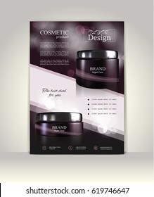 Flyer, Brochure Or Magazine Cover Template. Cosmetic Ads Poster.3D Realistic Vector Illustration