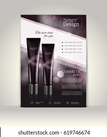 Flyer, brochure or magazine cover template. Cosmetic ads poster.3D Realistic vector illustration