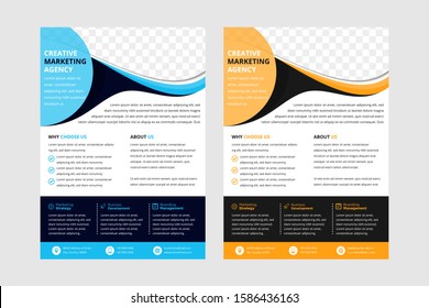 Flyer, brochure, poster, annual report, magazine cover vector template. Modern corporate design. photo space, one flyer is combination light and dark blue. the other one combination orange and black