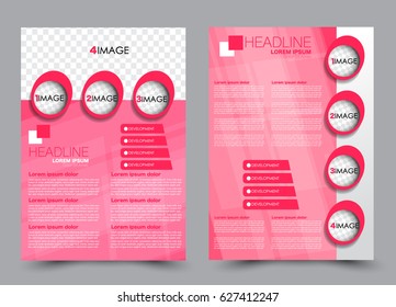 Flyer and brochure template. Annual report cover design.  Business or education poster. A4 size vector illustration. Pink color