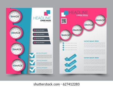 Flyer and brochure template. Annual report cover design.  Business or education poster. A4 size vector illustration. Blue and pink color