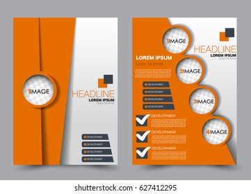 Flyer and brochure template. Annual report cover design.  Business or education poster. A4 size vector illustration. Orange color