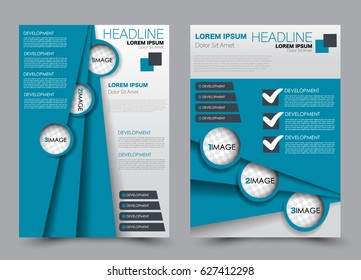 Flyer and brochure template. Annual report cover design.  Business or education poster. A4 size vector illustration. Blue color