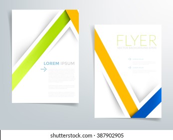 Flyer brochure template headline with orange blue green element fold paper overlap layer with white space for text and message design
