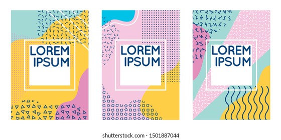 Flyer or brochure template in memphis style. Simple bold brochure template in bold colors. Set of abstract flyers