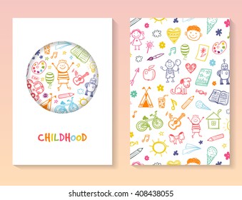  flyer brochure vector template with doodle children drawing